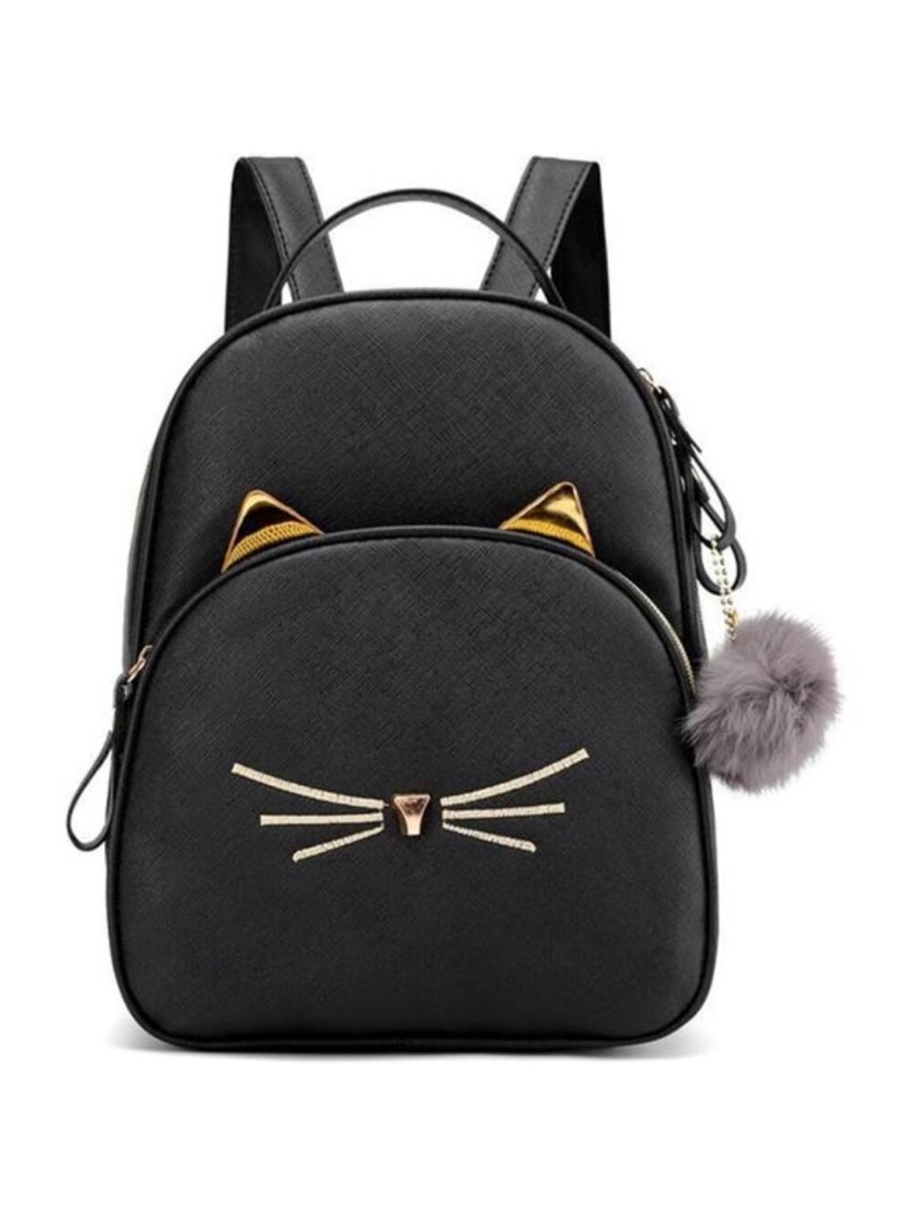Teens Women Small Cat Backpack Purse Black